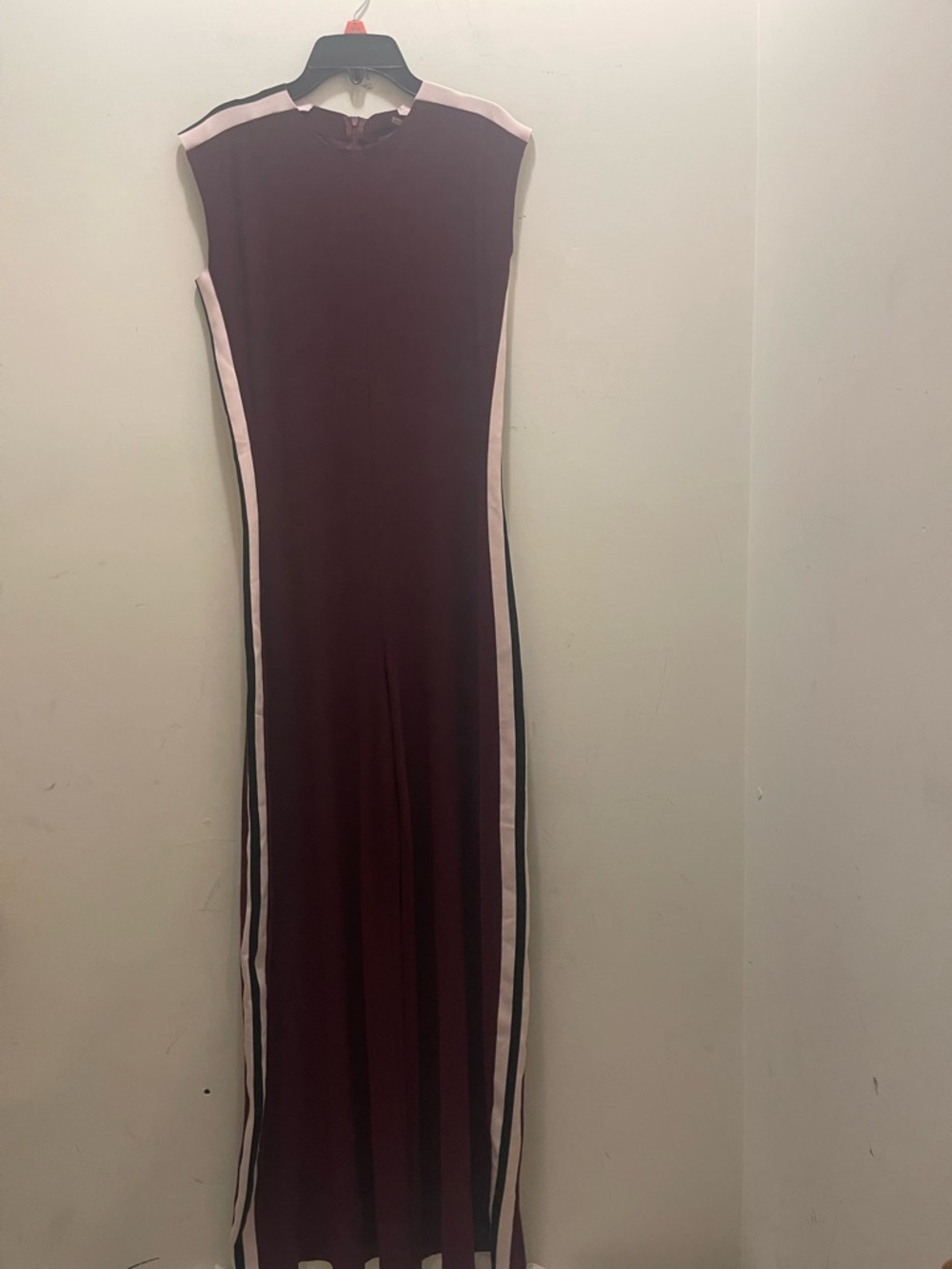 Norma Kamali Sleeveless Maxi Wide Leg Jumpsuit with Side Stripes